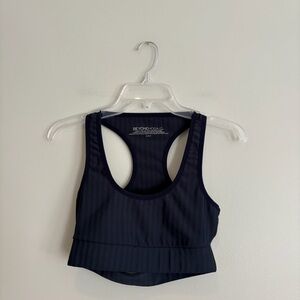 Beyond Yoga Work it Over Navy Longline Sports Bra